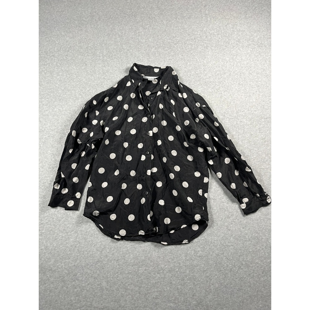 VTG The Limited Blouse Women XS Black Polka Dot 100% Silk 90s Minimalist Capsule